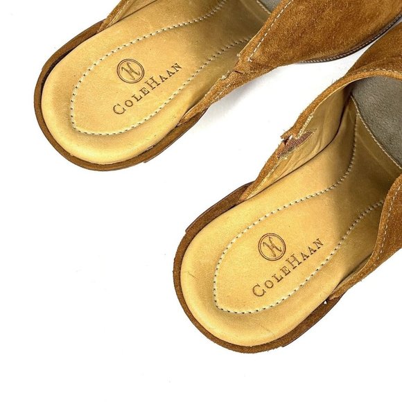 Cole Haan Shoes Womens 7.5 B Tan Amber Suede Devon Clog Mules‎ Heel Bohemian - Picture 9 of 13
